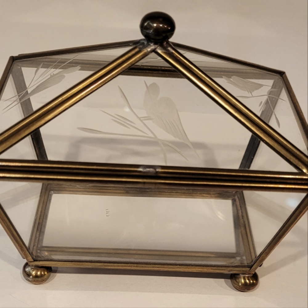 Vintage Glass and Brass Trinket Box